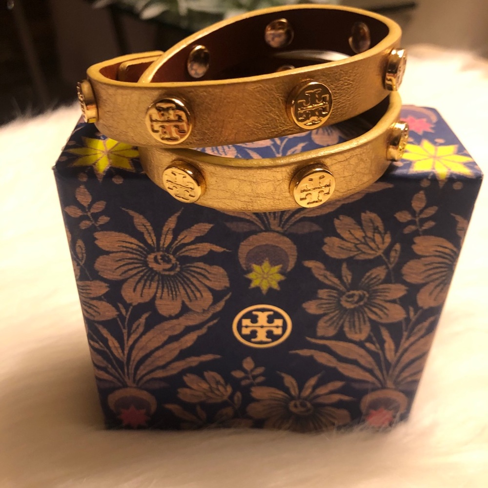 Tory Burch Double Wrap Logo Stud Bracelet